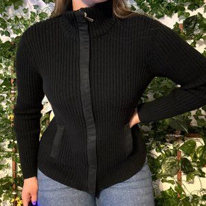 Lauren by Ralph Lauren Black Cotton Zip Up Jacket Size Large